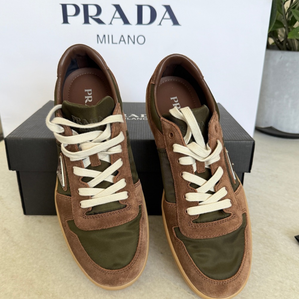 Prada Milano 2EE364 Men Brown/Green Suede Fabric Downtown Sneakers shoes UK 9 - Picture 4 of 16